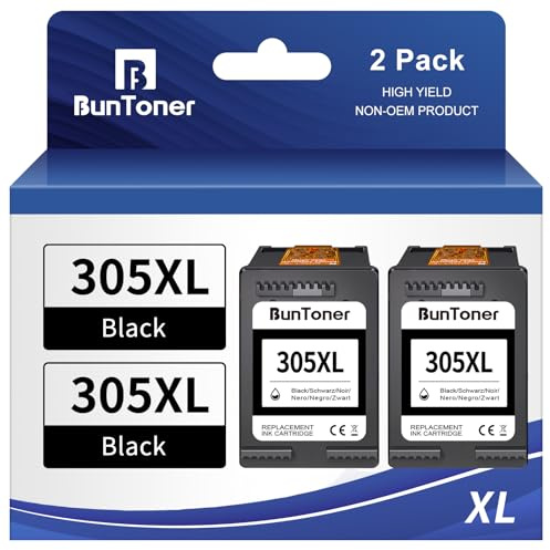 BunToner 305XL Schwar Kompatibel für HP 305 Druckerpatronen XL für HP DeskJet 4120e 2720e 2700 Envy 6020e 6032e 6000 Envy Pro 6420e Drucker(2 Schwarz-Pack)