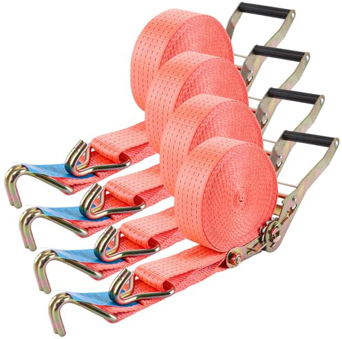 DAJAVE 4 Stück Spanngurte mit Ratsche 50mm Ratschengurte 5000KG Spanngurte 10m, Zurrgurte mit Ratsche - ratschen Set - Spanngurt Orange 10m, Zurrgurte wetterfest & robust