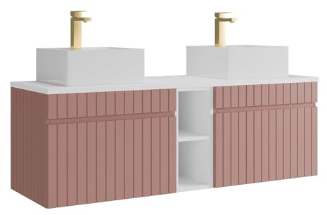 Vente-unique - Waschbeckenunterschrank Satara -L 140cm x B 46cm x H 46cm- MDF - puderrosa, weiß
