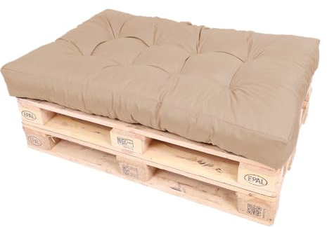 TexDeko® Garden Palettenkissen 120x80x18cm (nur Sitzkissen) Cappuccino | In- & Outdoor, wasserabweisend, UV-beständig, zusätzlicher Vliesmantel, formstabile Palettenpolster, gesteppt, Gartenmöbel