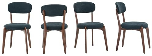SEEDWAVE Esszimmerstühle Küchenstuhl, Linen-Softpolster Eisenstühle mit Holzmaserung Metallbeinen und Anti-Rutsch-Fußpads, moderner minimalistischer Stil (4, Schwarz)