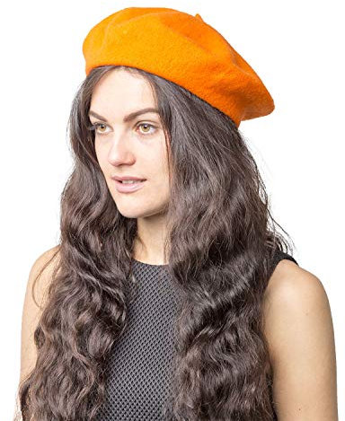 Baskenmütze aus 100 % Wolle, für den Winter und Herbst Gr. Einheitsgröße, Orange