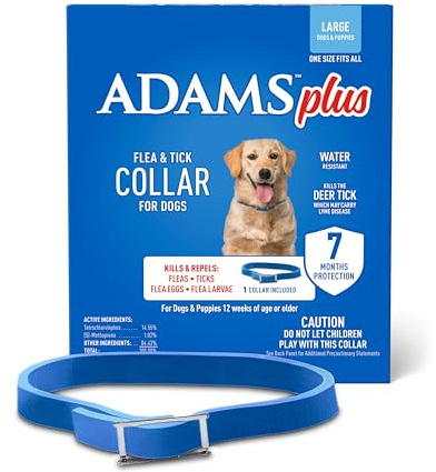 ADAMS Plus Flea & Tick Collar for Large Dogs, Flea Collar for 7-Month Prevention, Adjustable Collar Fits Large Dogs & Puppies, Kills Fleas & Ticks, 1 Count