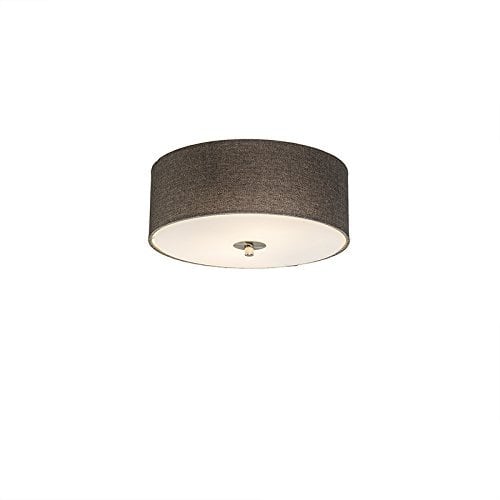 Qazqa - Modern Ländliche Deckenleuchte I Deckenlampe I Lampe I Leuchte taupe 30 cm - Drum mit Schirm JuteI 2-flammig I Wohnzimmer I Schlafzimmer - Textil Zylinder I Rund - LED geeignet E27