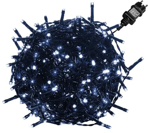 VOLTRONIC LED Lichterkette, IP44, Modell- und Farbwahl, 100 LEDs, Grünes Kabel, kaltweiß