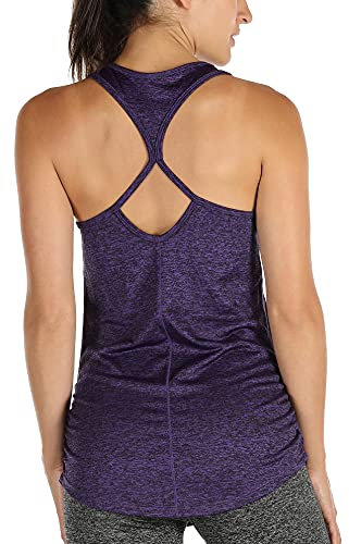 icyzone Damen Sport Yoga Tank Top - Fitness Gym Ärmelloses Shirt Trainings Top (M, Purple)