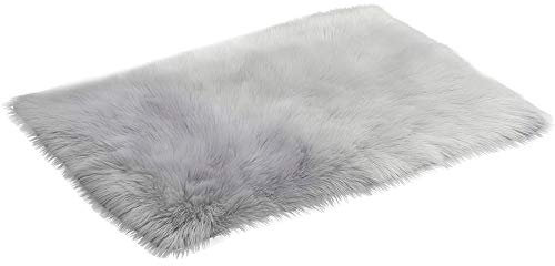 Künstlicher Nachahmung Lammfell Sofa Teppich, 40 x 60 cm Lammfellimitat Teppich Longhair Fell Optik Nachahmung Wolle Bettvorleger Stuhl Matte Sofa Matte - Wohnzimmer Schlafzimmer Kinderzimmer (Grau)