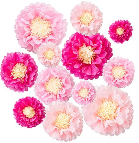 LIHAO 12 Pezzi Pom Pom di Carta Rose, Accessori Decorativi per la Casa, Cerimonie di Nozze, Matrimonio, Compleanno, Festa 6” 8” 10” 12”