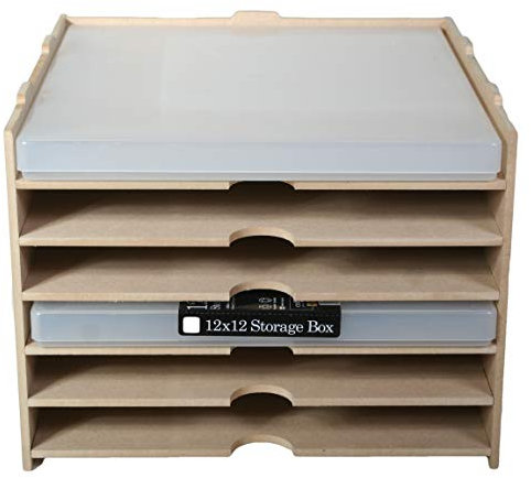 LaserSmith 6 Shelf Kallax storage for 12 X 12 plastic storage containers for crafting and office use