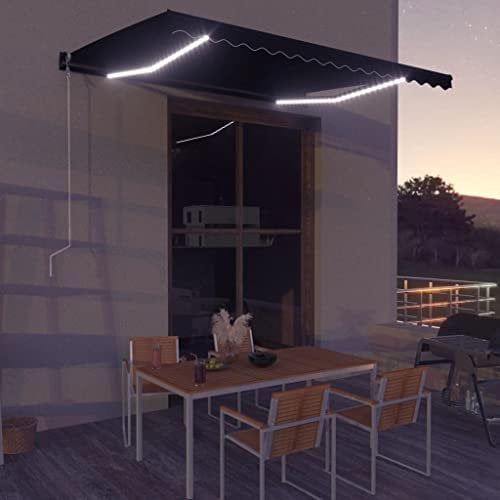 vidaXL Markise Einziehbar mit Windsensor LED Sonnenschutz Sichtschutz Gelenkarmmarkise Sonnenmarkise Terrasse Balkon Garten 400x300cm Anthrazit Aluminiumrahmen