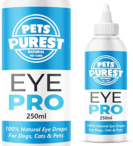 Pets Purest Eye Drops for Dogs, Cats & Pet - 100% Natural Eye Wash Cleaning Solution. Fast 3-Day Results for Pets and Animals (250ml)