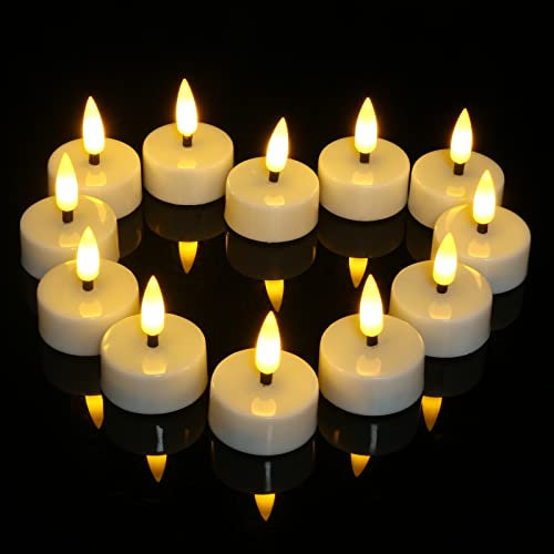 Ymenow LED Teelichter mit Timer, 12 Stück Elektrische LED Kerzen mit Timerfunktion 3D Flackernde Flamme Kerzen Lange Brenndauer für Saisonale Halloween Weihnachten Wohnzimmer Party Deko - Warmweiß