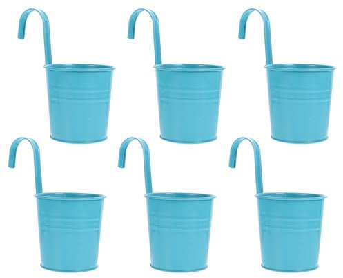 Cabilock Hängende Blumentöpfe Blau Metall Blumentopf Aufhängen Abnehmbar Haken Rustikale Eisen Kunst Balkontopf 6 Stück Sukkulenten Pflanzen Behälter Balkon Garten Dekoration