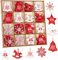 BRUBAKER 48-TLG. Weihnachtsanhänger Set - Baumschmuck Rot Weiß aus Holz 3-4 cm - Schaukelpferde Sterne Glocken - Dekohänger Weihnachten - Holzanhänger Weihnachtsbaum - Christbaumschmuck