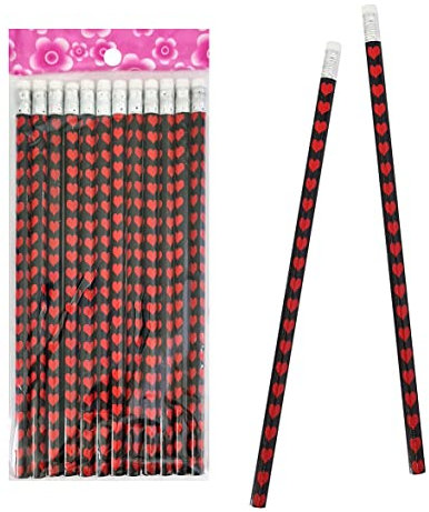 12er Set Bleistifte Herz mit Radiergummi - ca. 19cm
