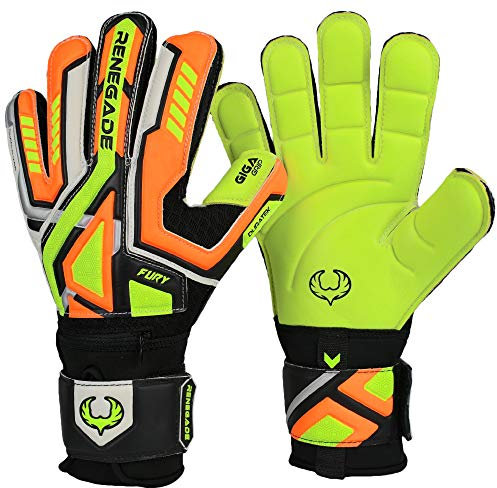 Renegade GK Fury Volt Torwarthandschuhe Mit Pro-Tek Finger Schutz | 4mm Giga Grip & 4mm Duratek | Neon Gelb, Orange, Schwarz Fußball Torwart Handschuhe (Größe 6, Jugend, Flat Gecko Cut, Level 4)