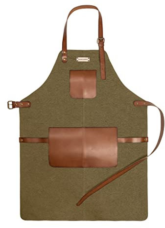 DRAKENSBERG 'Bob' Baumwoll Leder Grillschürze für Männer, Herren Kochschürze, BBQ, hochwertig handgemacht, Grün, Braun, DR00233