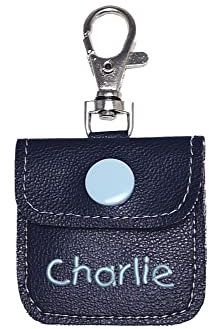 doggymütlich ~ Hundemarkentasche aus Kunstleder, mit Name möglich, Tasche Hundemarke, Steuermarke, dunkelblau/hellblau