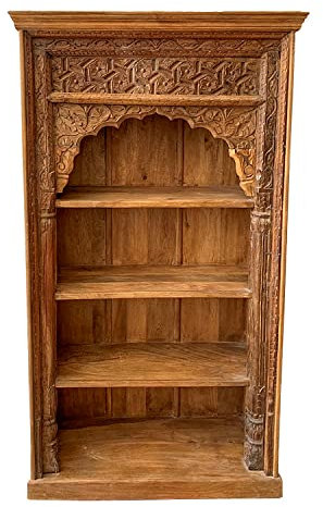 Regal Mango Massiv Holz Muster 19 Vintage 195 cm hoch für Diele oder Schlafzimmer | Standregal Braun ohne bohren für Badezimmer | Raumteiler Wandregal für Bücher CD DVD Wohnzimmer