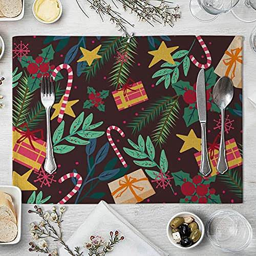 Gualiy Tovaglietta Tavolo Quadrato Set da 8, Tovaglietta Sottopiatto Antiscivolo Addobbi Natalizi Pino Fogliame Pacco Regalo Tovagliette per Piatti 32x42cm