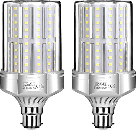 HZSANUE LED Lampen 32W, 260W Glühlampenäquivalent, 3600lm, 6000K Kaltweiß, B22 Bajonettsockel, 2 Stück