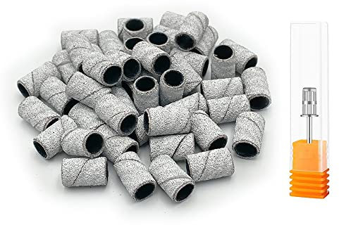 LICQIC 100 Pcs 120# Nail Drill Sanding Bands, Grit Nail Files for 3/32 Shank Inch Nail Drill Bits for Electric Nail Files Nail Drill Machine, to Polish Art Acrylic Gel Fake Nails, White