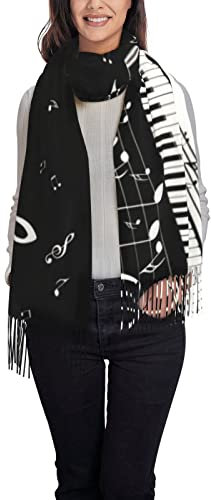 OPSREY Rosa Marmor Textur gedruckt Quaste Schal Pashmina Gefühl Schal Winter Warm Schal, Klaviertasten mit Musiknoten, One size