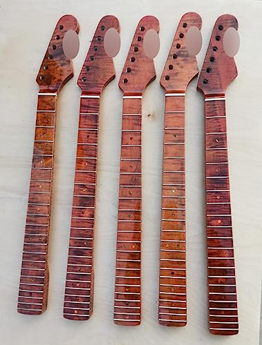 WUQIMUSC Gitarrenhals aus Ahorn, 21 Bünde, 64,8 cm, Flammenahorn-Griffbrett, glänzende Lackierung, für DIY-Ersatzgitarrenteil, 1 Stück (dunkel)