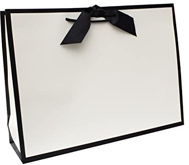 Nu-Nuel 2 Large Gift Paper Bags with Rope Handle | Black Edge Matt Laminated Gift Bags | Paper bags for Birthday, Wedding, Baby Showers, Bridal Party, Christmas (2, LARGE- 440x320x120mm)