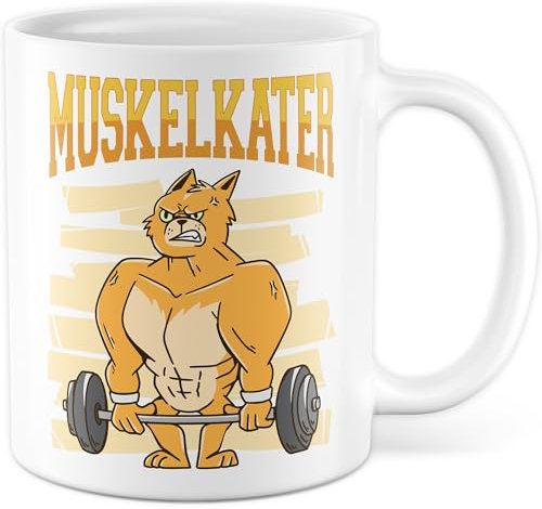 Tasse de gymrat - Cadeau - Muscle - Tasse à café amusante - Idée cadeau pour athlète - Bodybuilder - Muscle - Humour - Chat avec haltères - Cadeau pour homme (blanc)