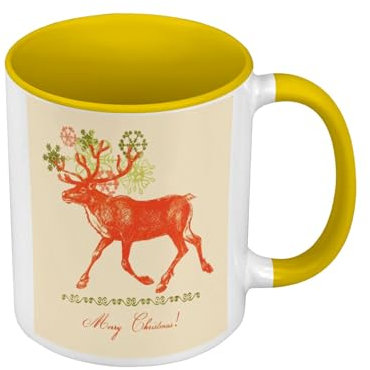 Tasse in Premium-Qualität, Gelb – Rentier de Christmas Merry Christmas Pere Noel Snow – Tasse mit Henkel und farbigem Innenfutter