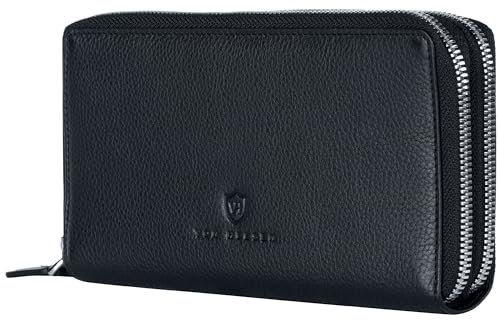 VON HEESEN Leder Geldbörse mit RFID-Schutz - Portemonnaie für Damen & Herren aus echtem Leder - Wallet mit Münzfach - Geldbeutel für Frauen und Männer in Schwarz