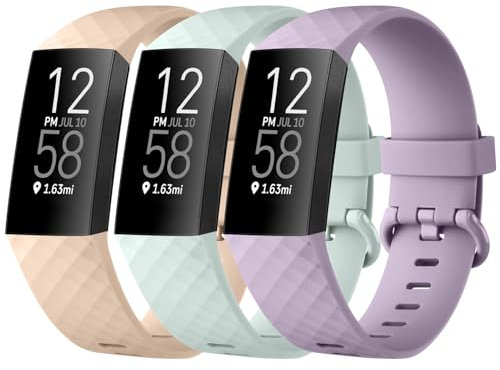 Tobfit Para Fitbit Charge 4 pulsera Fitbit Charge 3 para mujer y hombre, silicona deportiva suave, ajustable, 3 piezas de repuesto para Fitbit Charge 4 SE/Charge 3 SE (L,Rosa1/verde claro/morado