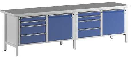 ANKE | Werkbank Breite 2800 mm | Gestellbauweise | 2 Türen | 8 Schubladen mit Teilauszug | Universalplatte