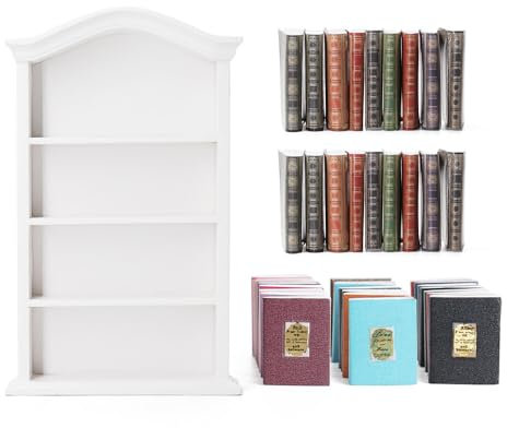 Odoria 1/12 Miniatur Puppenhaus Bücherregal Regal mit Bücher Buch 42 Stück Miniaturen Puppenstube Möbel Zubehör, Weiß