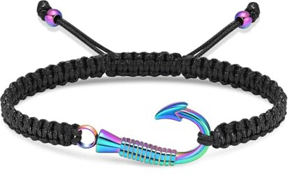 QGJNSGC Urn Bracelet for Ashes Stainless Steel Cremation Jewellery Fish Hook Braided Rope Adjustable Bangle Keepsake Human Pet Memorial Gift