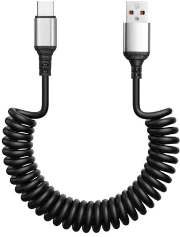 AXFEE Cable USB C Spiralé, Câble USB vers USB C Spiralé, avec Transmission de Données, Câble Rétractable ompatible avec Samsung Galaxy S23 S22 S21 S20 S10 S9 S8 Plus Note 10 9 8, Google Pixel