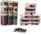 Hibisaws Ensemble De 18 Boîtes De Rangement Et organisation De Cuisine : 9 Boîtes Empilables Bleues Pour Placard Pour Noix, Pâtes, Et 9 Bocaux Noires Pour Conservation, Transport Et Frigo - Sans BPA.