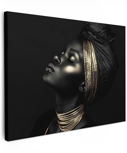 MuchoWow© Leinwand 70x50 cm Deko Schlafzimmer Aesthetic Leinwandbilder Wohnzimmer Gemälde Foto Geschenk Living Room Decoration Frau - Schwarz - Gold - Schmuck