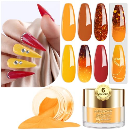 Lavender Violets 14g x 6 colours Dip Powder Earth Colors Autumn & Winter Yellow Bright Orange Colors Temperature Changing Nude Brown Nail Art Manicure Large Capacity Dipping Powder Glitter J206