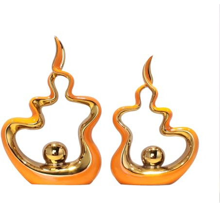 Tauzveok Keramik Deko Sculpture, Abstrakte Deko Flamme Statue, Modern Kunts Deko Skulpturen, Für Deko Bücherregal, Wohnzimmer Dekoration, Fensterbank Deko, Büro Deko,Orange