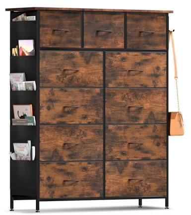 Chest of Drawers Bedroom - Dresser Drawers for Bedroom with 11 Drawers - Fabric Chest of Drawers with Wood Top and Large Storage Space Chest of Drawer for Bedroom Living Room Kids Room Closet Hallway