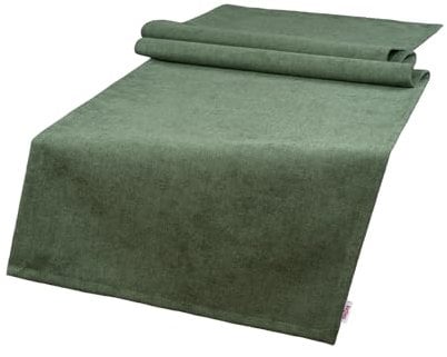 beties Farbton-Serie Tischläufer ca. 40x140 cm Premium Uni Tischband aus deutschem Unternehmen, Chenille-Haptik in Raumausstatter Qualität - oliven-grün