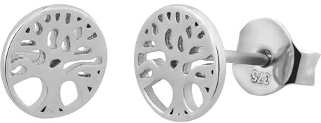 Ardeo Aurum Damen Ohrstecker-Ohrringe aus 375 Gold 7,5 mm rund Baum des Lebens Stammbaum Weißgold
