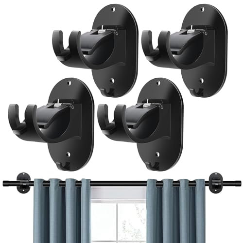 VIDSTW Lot de 2 paires de supports tringle rideau autocollants réguliers noir