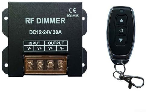 LED Dimmer, RF Wireless Remote Control Dimmer, for PWM Dimming Technology, DC 12-24V 30A Light Strip Dimmer, Wireless Remote Switch
