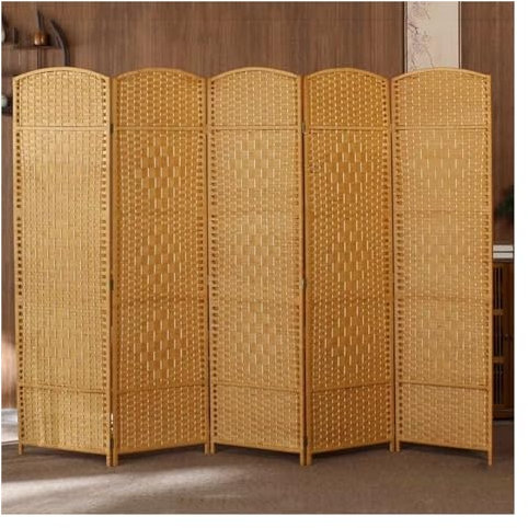 Rattan-Raumteiler, zusammenklappbar, für den Innenbereich, freistehend, aufklappbar, Raumtrenner, gelb, 120 x 40 cm, 5 Stück