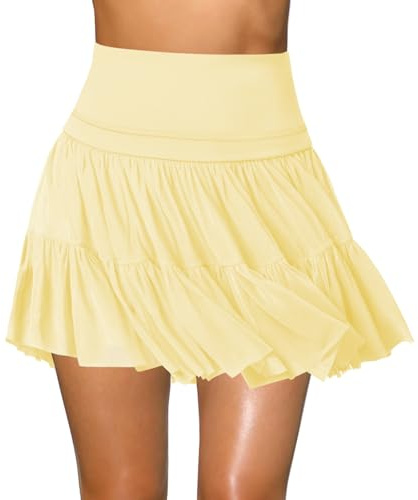 Minigonna da Donna Gonna a Pieghe fluide a Vita Alta con Volant gonne da Tennis per Le Donne Atletica Skater Golf con Tasche Pantaloncini, Giallo, L