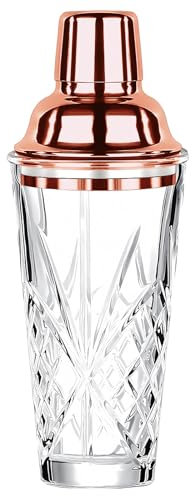 Dzmuero Shaker Cocktail, Shaker Inox, Shakers à Cocktails, Mixeur en Verre, Couvercle en Acier Inoxydable, avec Couche Filtrante, Scellé et Durable, pour la Maison et le Bar (or rose)