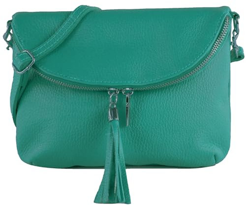 modamoda de T07L / T139L Damen Leder kleine Umhängetasche 2 Modelle handmade in Italy, Farbe:Türkisgrün